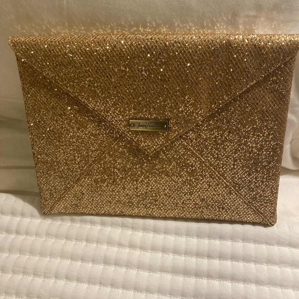Jenny Packham Glittery Gold Sequin Envelope Clutch Purse/Tablet Case